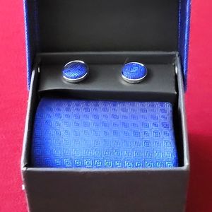 CLERICCI men's tie, cufflinks,  blue set - good condition